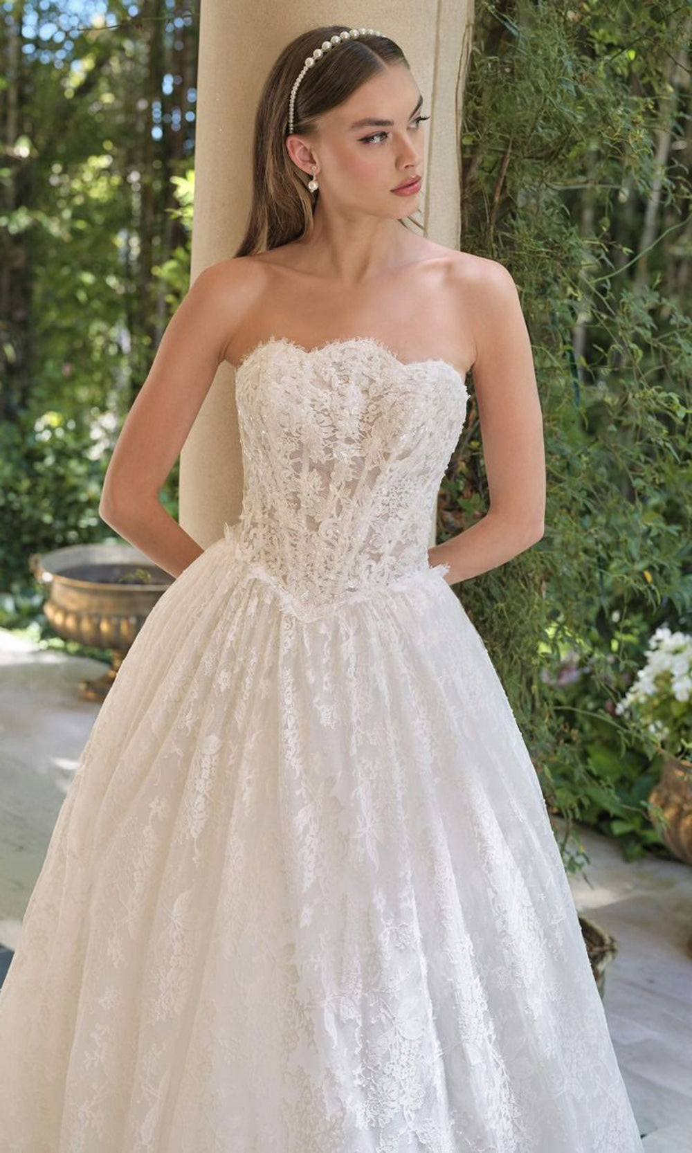 Andrea and Leo WL061 - Strapless Embroidered Lace A-Line Gown - detail view