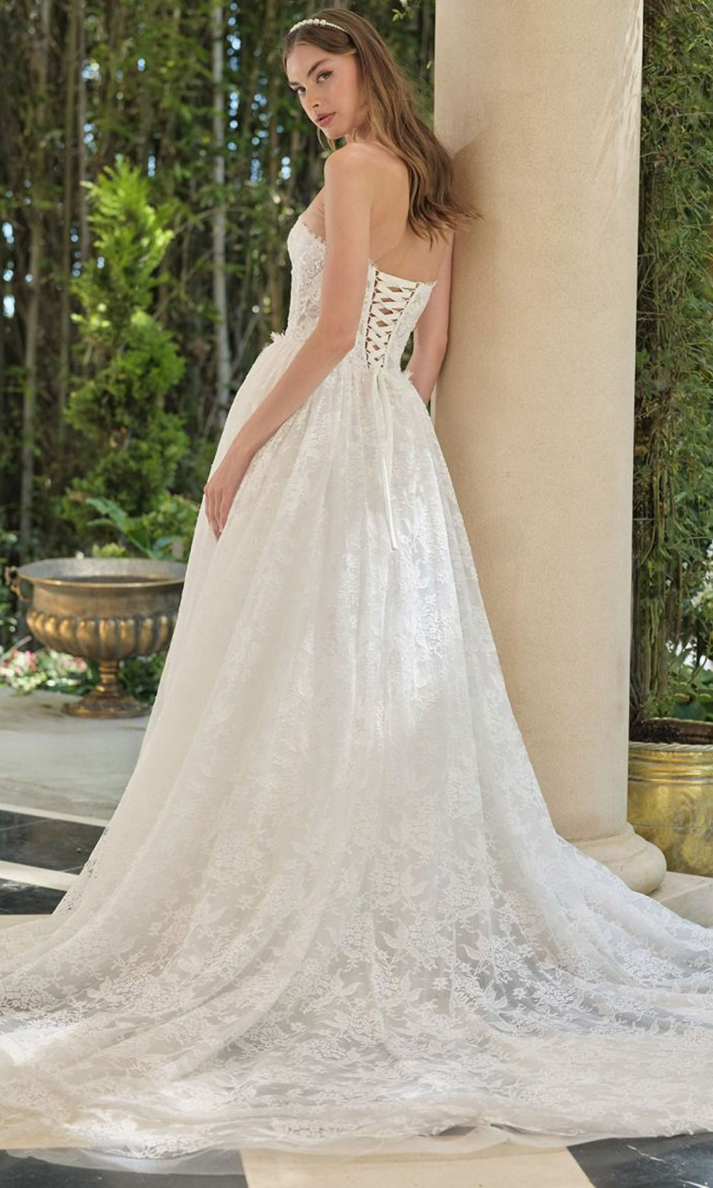 Andrea and Leo WL061 - Strapless Embroidered Lace A-Line Gown - back view