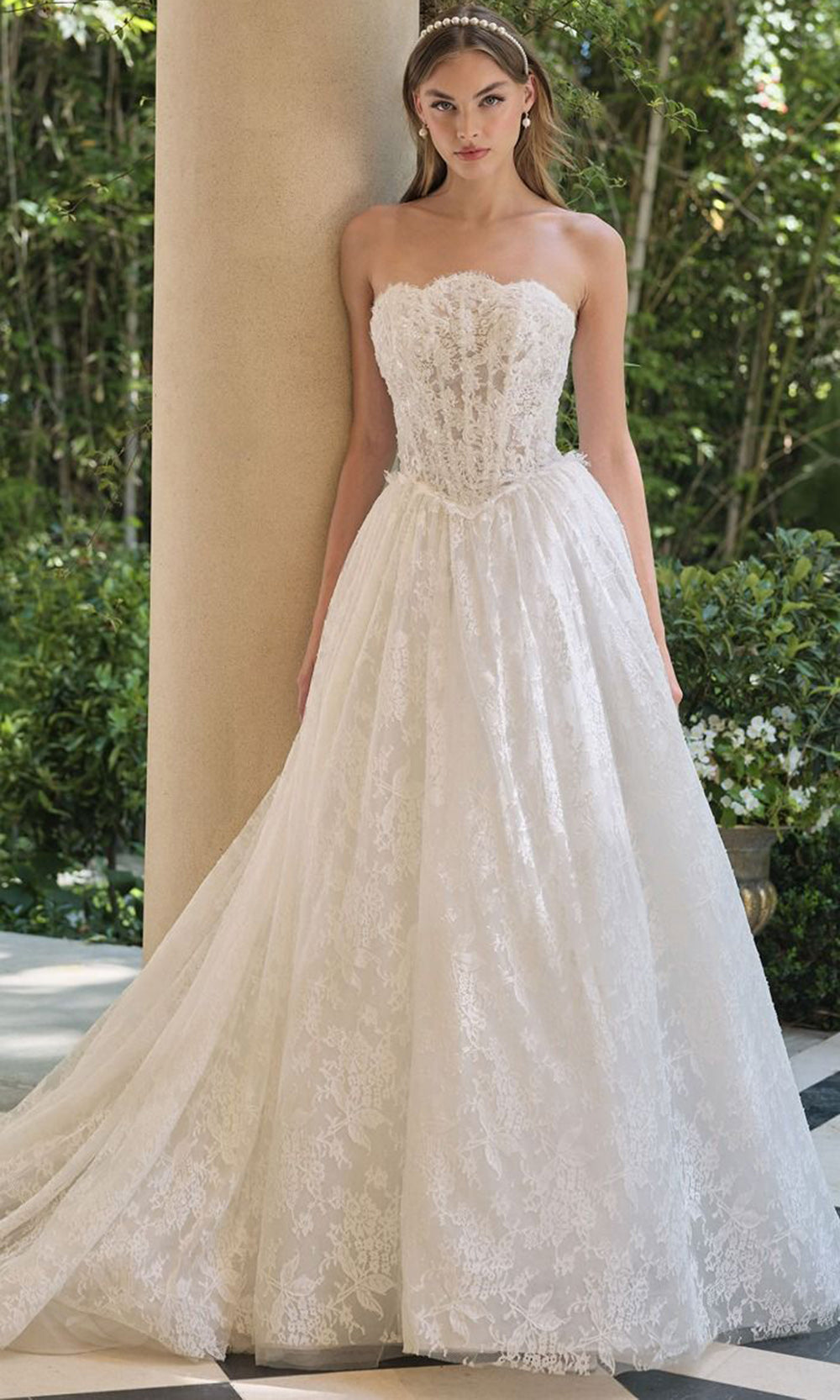 Andrea and Leo WL061 - Strapless Embroidered Lace A-Line Gown - Silhouette Dresses