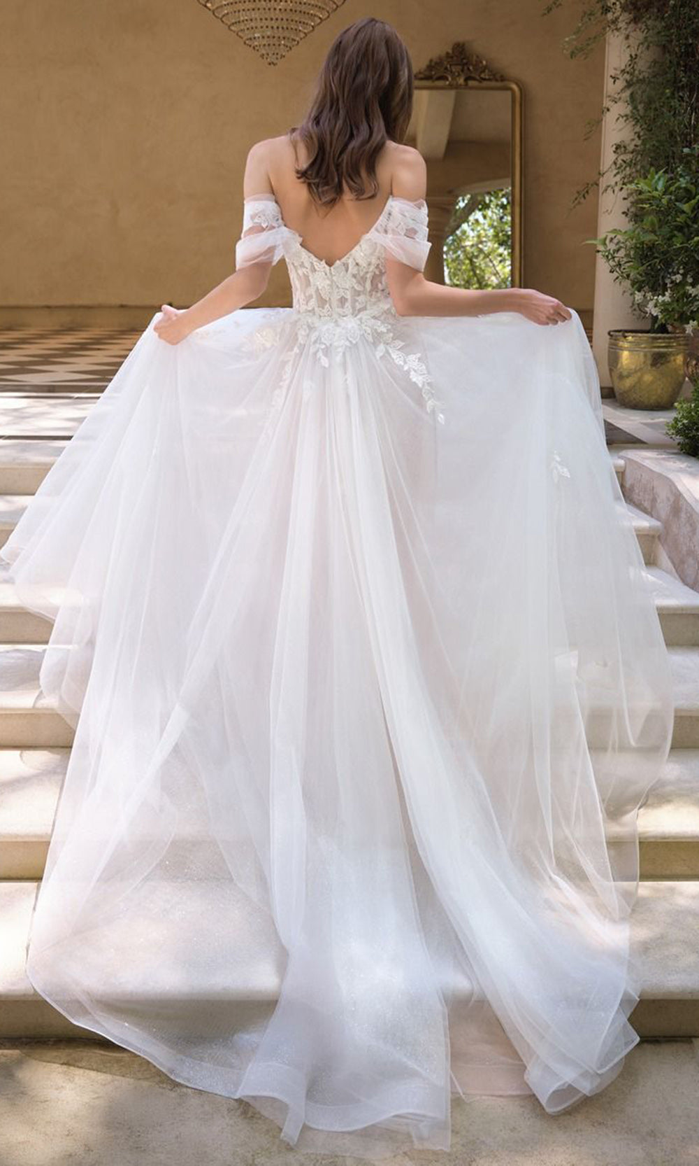 Andrea and Leo WL089 - Off Shoulder Lace Embroidered Bridal Gown - back view