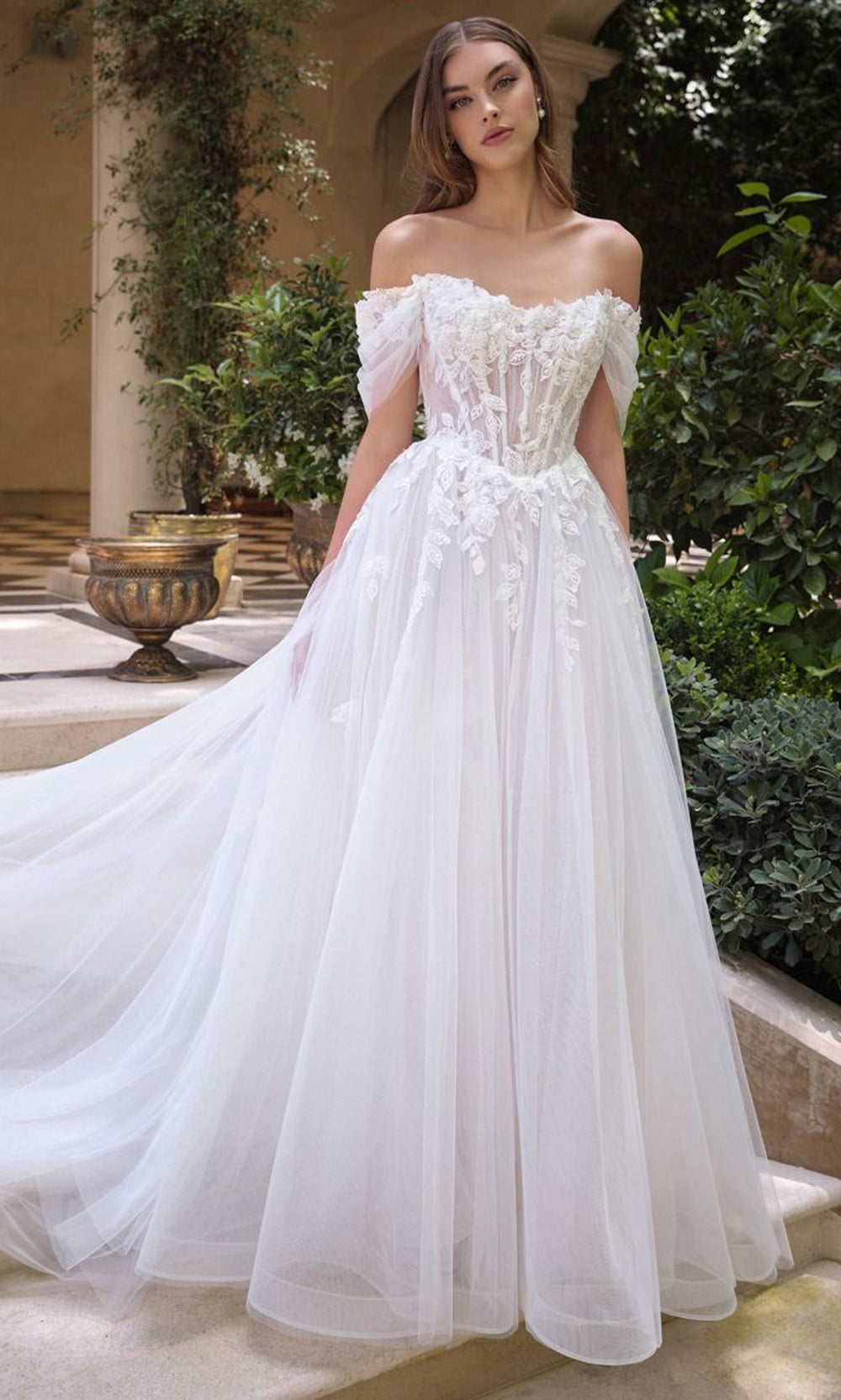 Andrea and Leo WL089 - Off Shoulder Lace Embroidered Bridal Gown - Silhouette Dresses